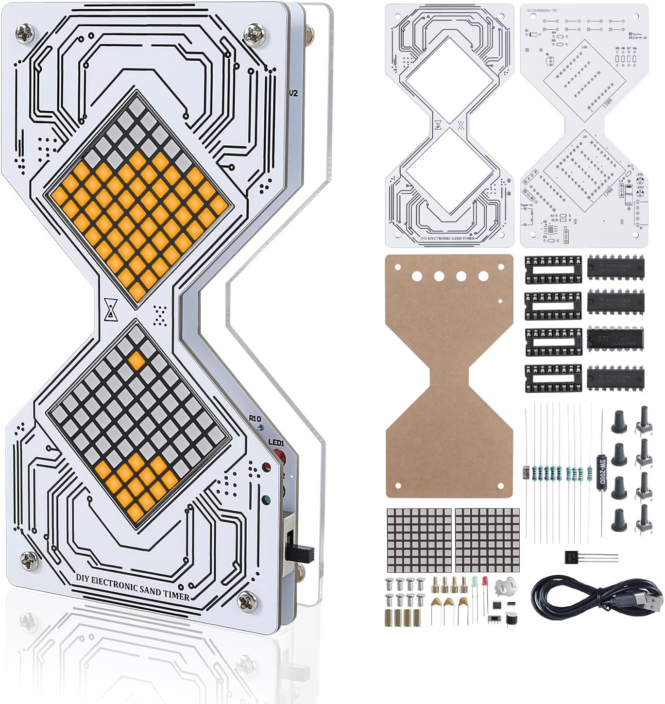Diy Electronics Projects For Adults - ชุดอุปกรณ์บัดกรีนาฬิกาทรายอิเล็กทรอนิกส์ DIY พร้อมไฟ LED ตั้งเวลาถอยหลังได้ 1–99