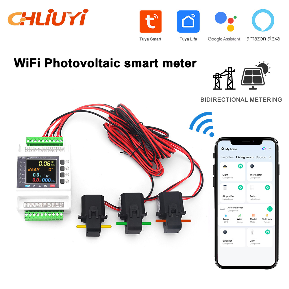 Diy Electronics Store - มิเตอร์วัดพลังงานอัจฉริยะ Tuya WiFi แบบสองทิศทาง พร้อมคลิปหนีบ CT